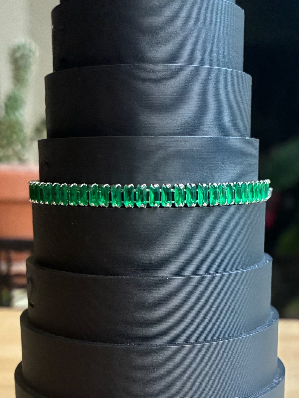 NWT Emerald Green Baguette Tennis Bracelet (Adjustable 6.5" - 7.5") - Picture 3 of 11